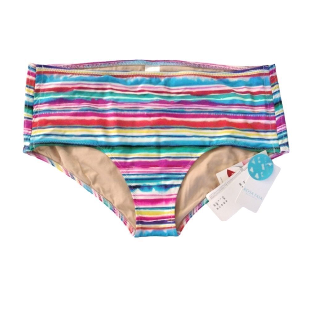 Rosa Faia High Rise Colorful Striped Bikini Swim Bottoms Plus Size 14 NWT